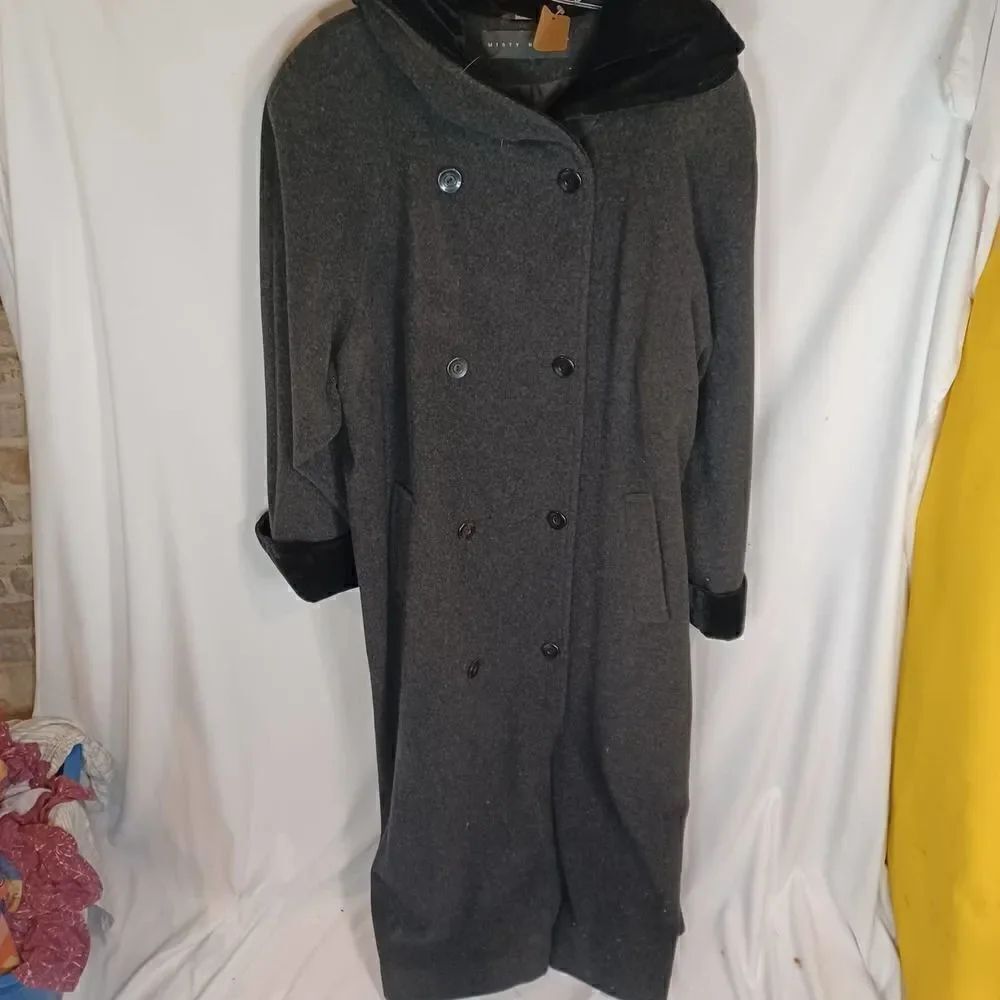 Misty Harbor Velour Velvet Trim Wool Full Length Trench Coat Size 12 - Picture 2 of 11